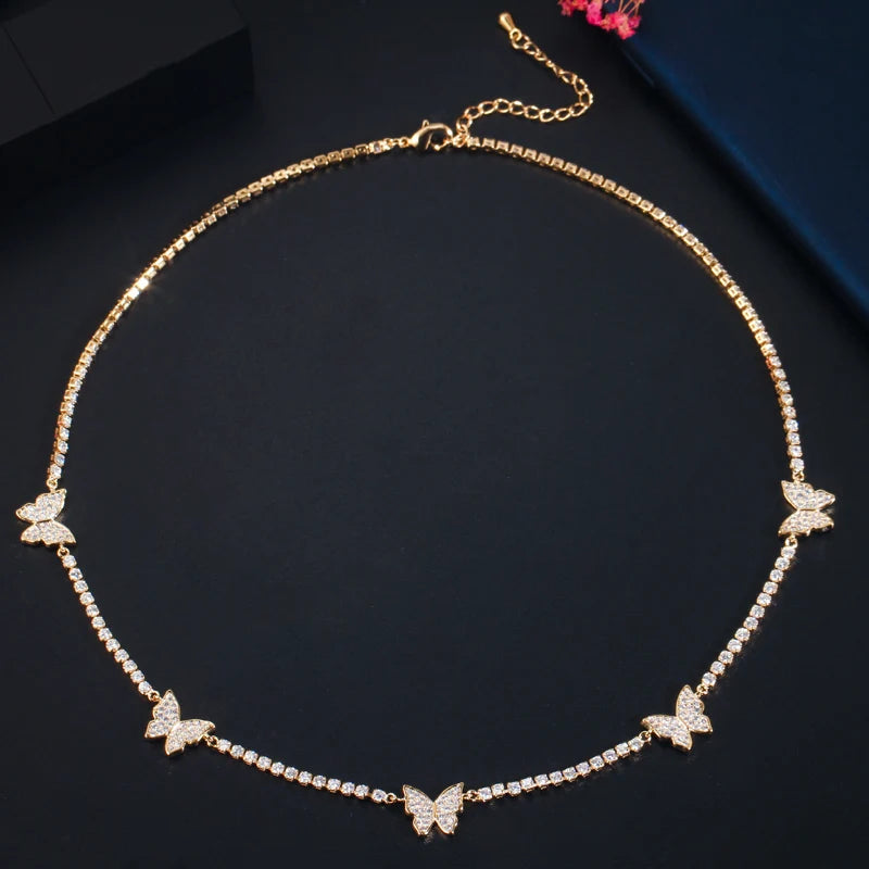 Threegraces 2020 Fashion Famous Brand Jewelry Elegant Butterfly Drop CZ White Crystal Pendant Chocker Necklace for Women PN104