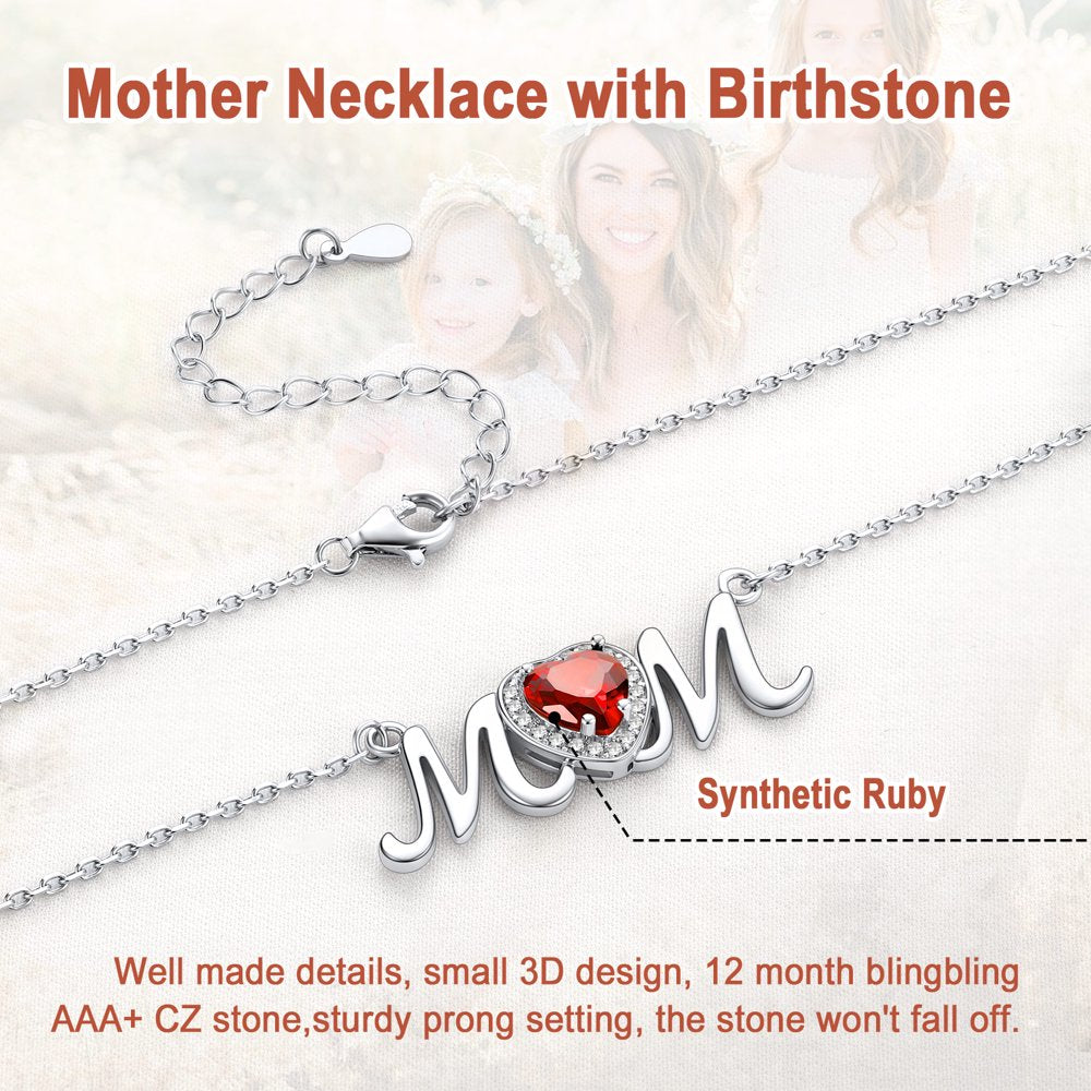 925 Sterling Silver Birthstone Love Heart Mom Necklace Jewelry for Women Mother'S Necklaces Choker Birthday Mothers Day Gift