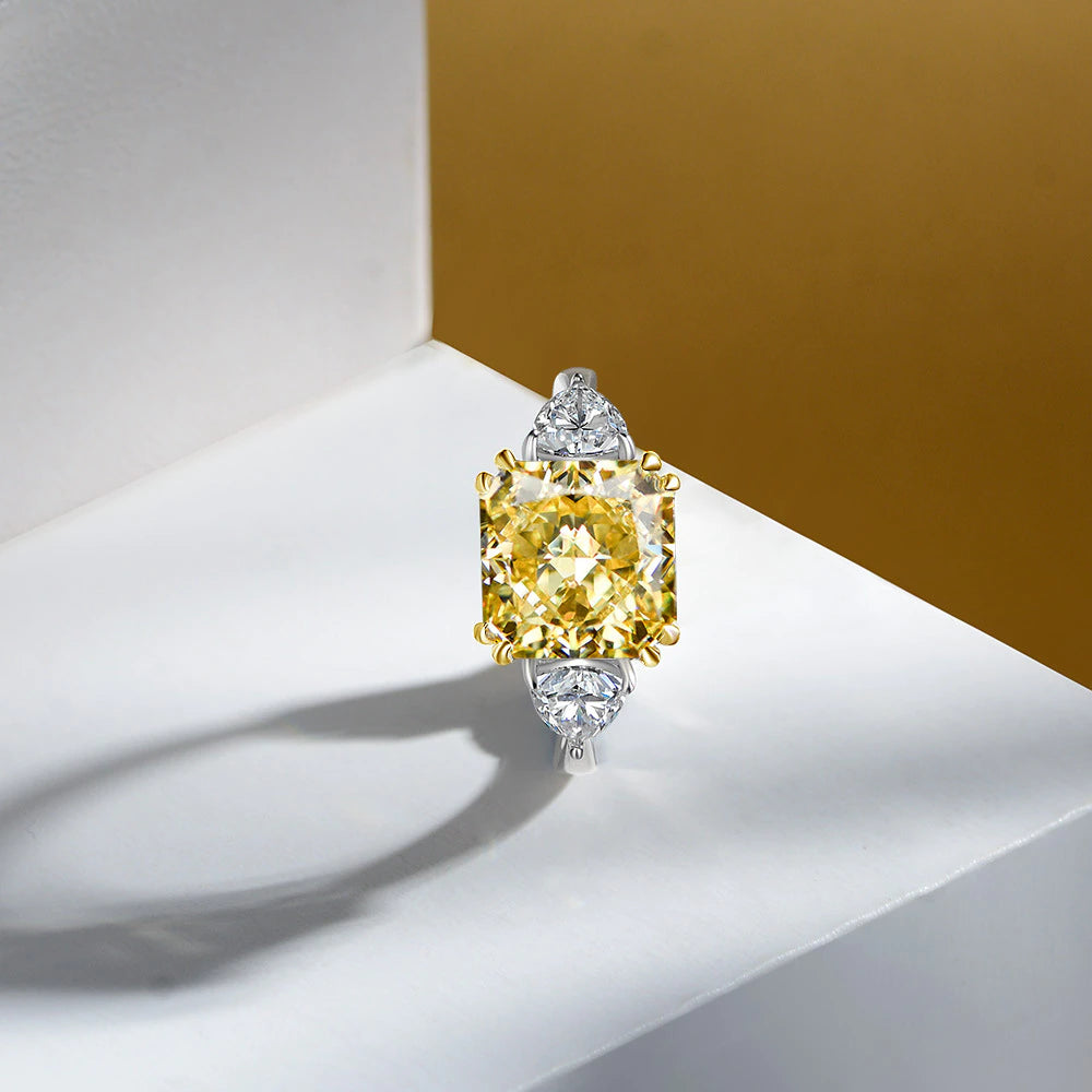 OEVAS 925 Sterling Silver Wedding Ring for Women Luxury 10*10MM Yellow Pink White Zircon Gemstone Rings Fine Jewelry Wholesale