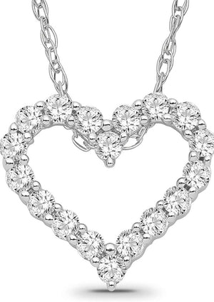 Gift for Mothers Day 10K White Gold Diamond Heart Pendant with Sterling Silver Rope Chain Necklace (1/4 Cttw, I-J Color, I2-I3 Clarity), 18"