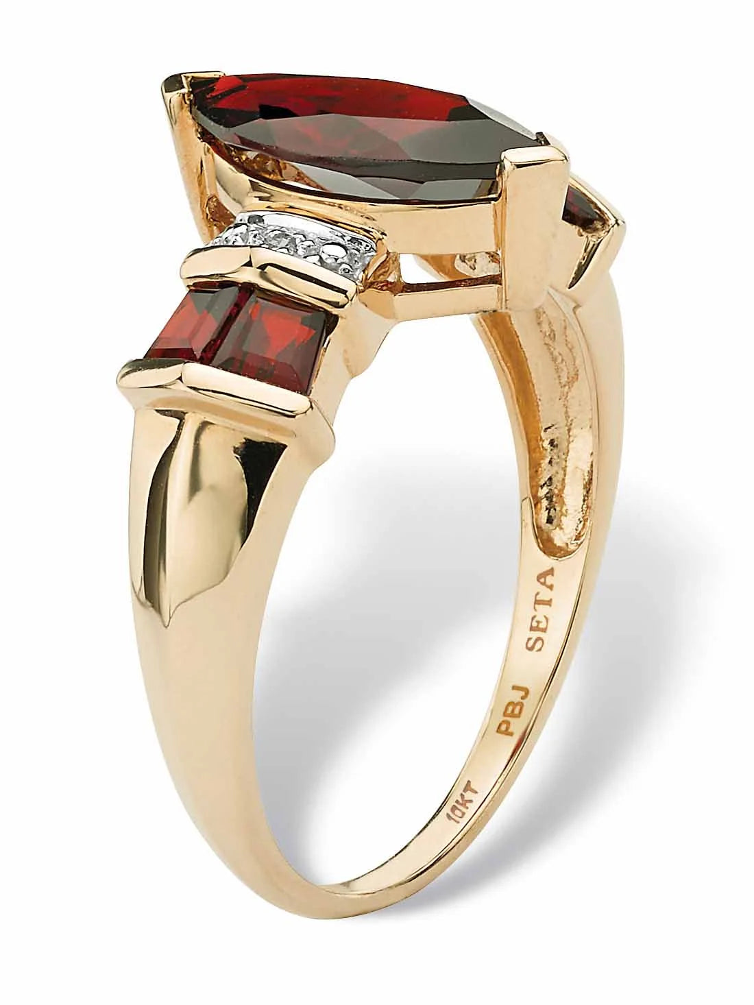 2.84 TCW Marquise-Cut Garnet and Diamond Accent Ring in Solid 10K Gold