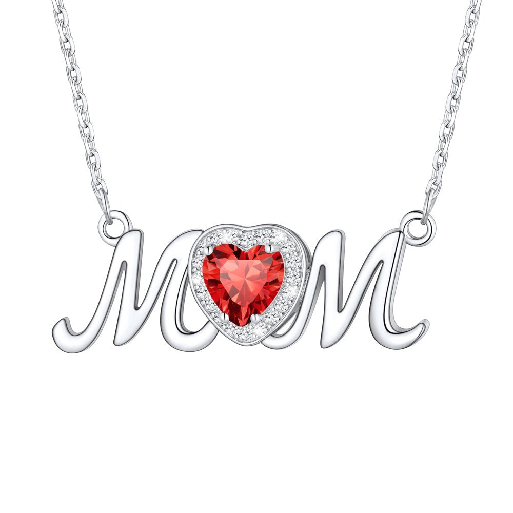925 Sterling Silver Birthstone Love Heart Mom Necklace Jewelry for Women Mother'S Necklaces Choker Birthday Mothers Day Gift