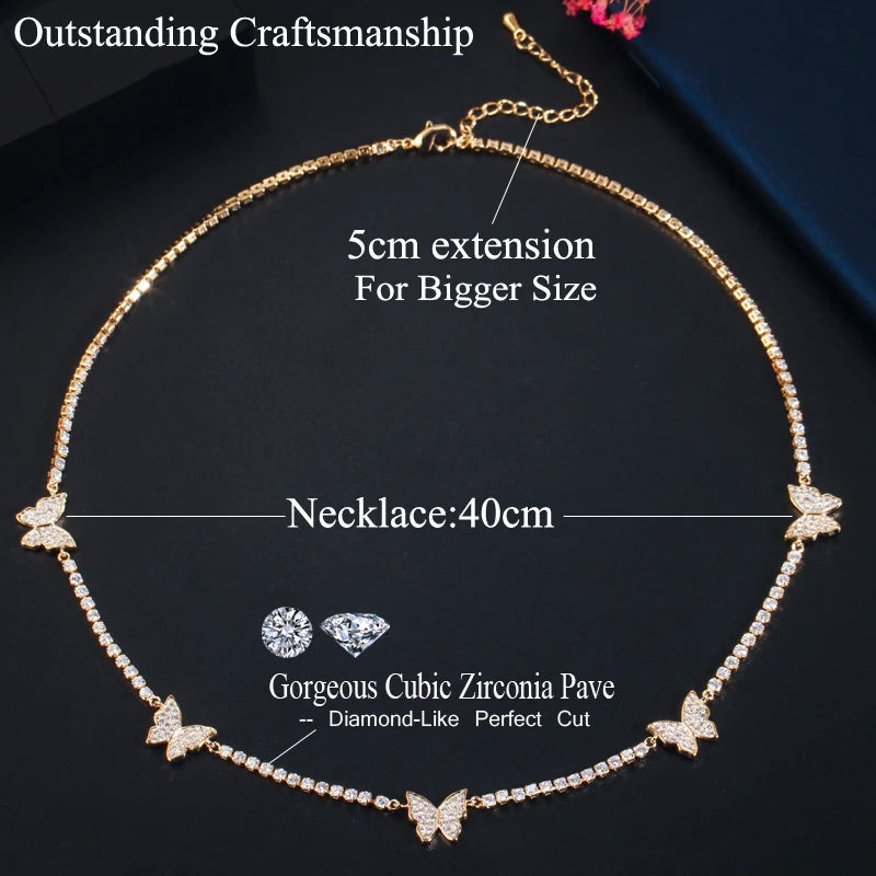 Threegraces 2020 Fashion Famous Brand Jewelry Elegant Butterfly Drop CZ White Crystal Pendant Chocker Necklace for Women PN104