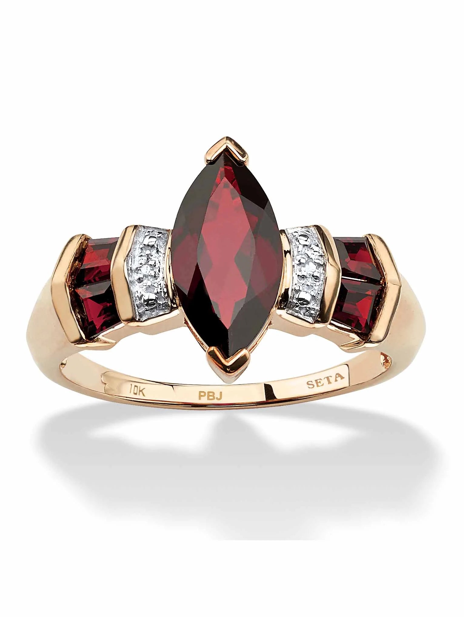 2.84 TCW Marquise-Cut Garnet and Diamond Accent Ring in Solid 10K Gold