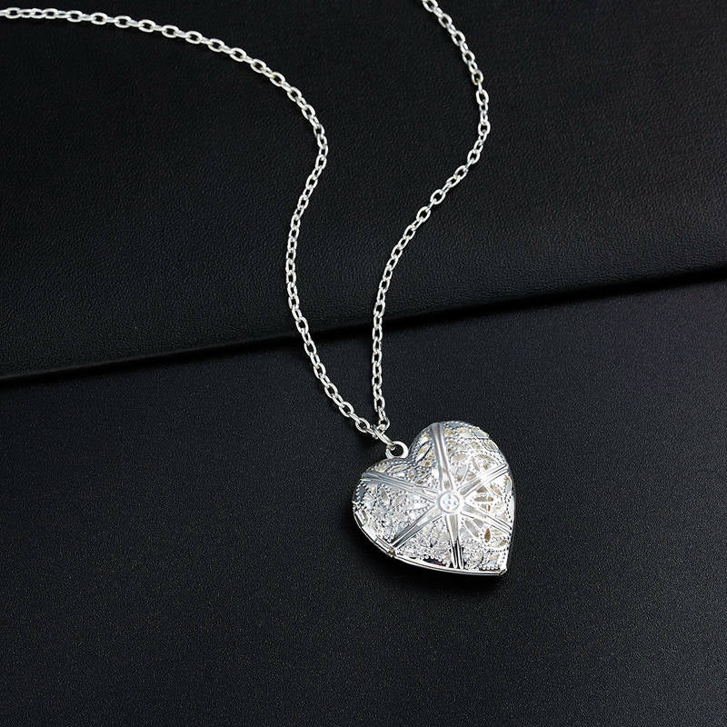 Openable Love Heart Locket Pendant Women Necklace Silver Color Chain Memory Photo Frame Family Lover Valentine Jewelry Gift New
