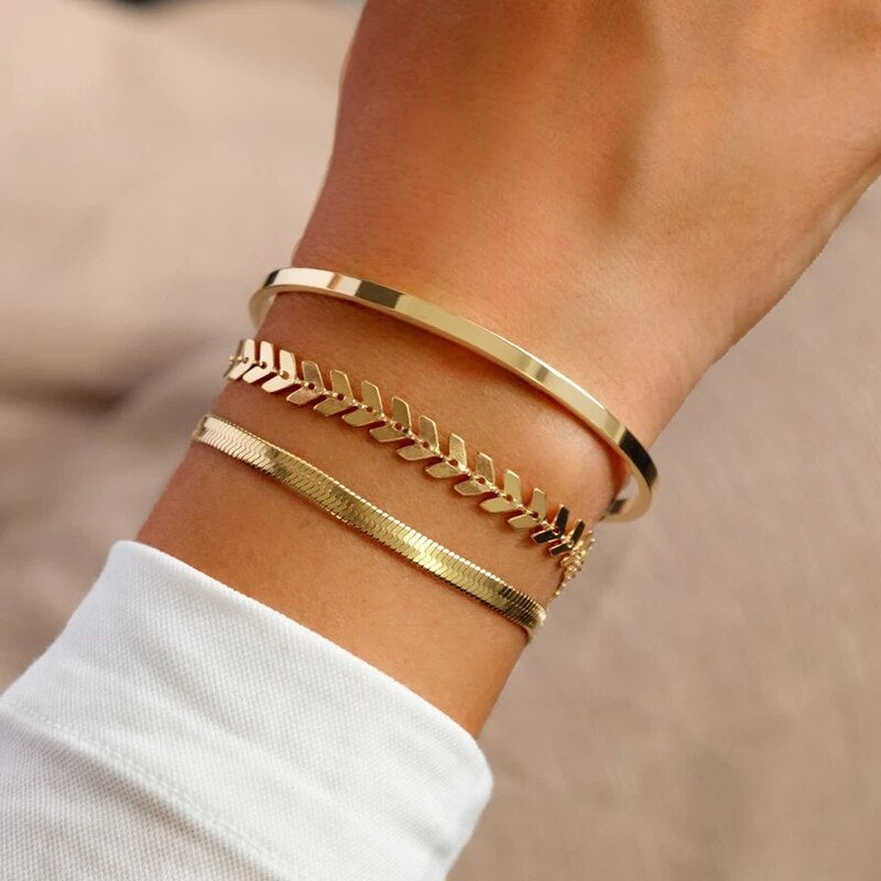 2021 Fashion Snake Fishbone Chain Bracelet Women Vintage Gold Color Stainless Steel Chain Bracelet for Women Jewelry Gift