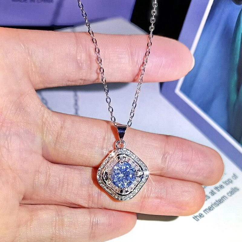 Fashion New 925 Silver Ladie Jewelry Sparkling Geometric Zircon Jewelry Ring Earring Necklace Three-Piece Set to Attend the Prom