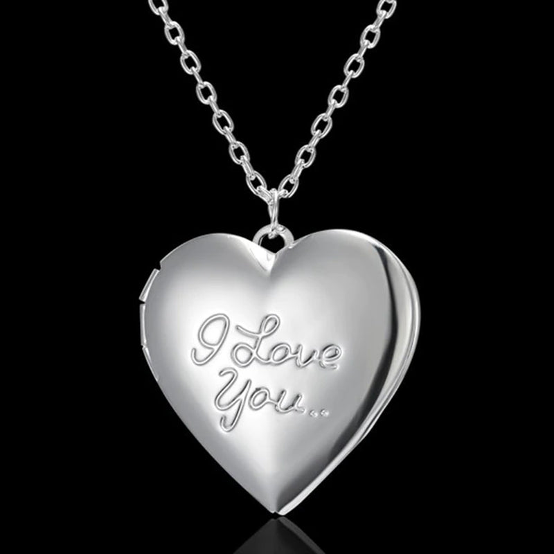 Openable Love Heart Locket Pendant Women Necklace Silver Color Chain Memory Photo Frame Family Lover Valentine Jewelry Gift New
